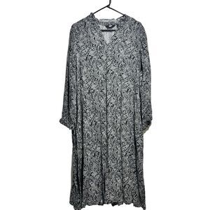 NEW Lands End Dress Medium Gray White Paisely Print Long Sleeve Ruffle Modest